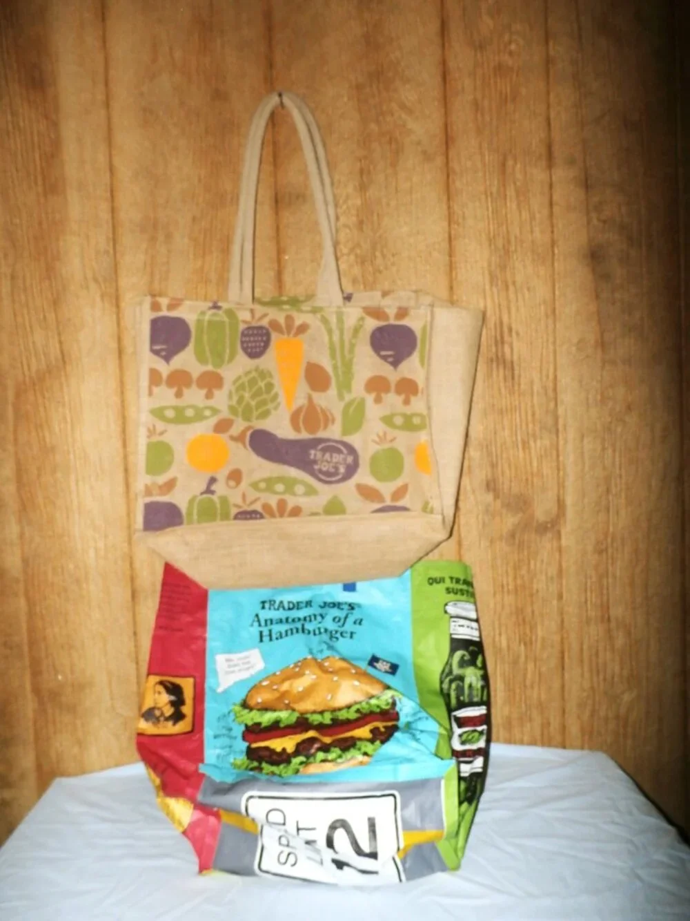 Lot of 2  NEW  Trader Joe's Reusable Tote Bags  Medium Jute Cotton Burlap